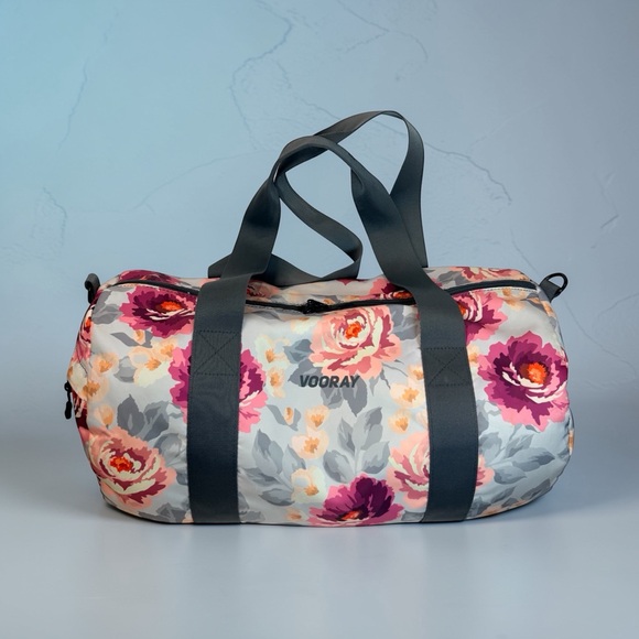 Vooray Handbags - Vooray Iconic Duffel Floral Peony Pink Gray Gym Travel Bag